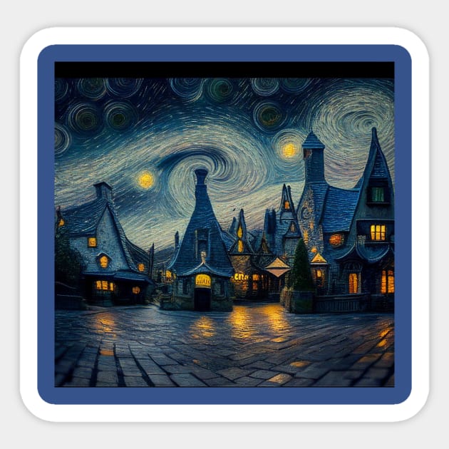 Starry Night Over Hogsmeade Village Sticker by Grassroots Green